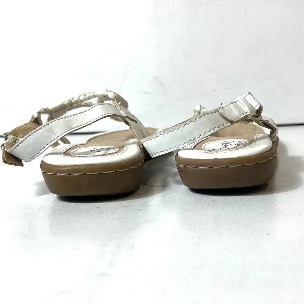 Born b.o.c Sandals Womens Sz 8M White Silver Rope Faux Leather Sling Back Casual